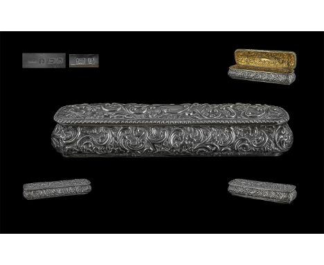 Edwardian Period Excellent Quality Ladies Sterling Silver Lidded Trinket Box with Embossed Floral Decoration to Sides and Top