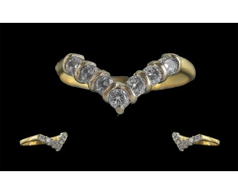 18ct Gold - Attractive Diamond Set Wishbone Ring. Full Hallmark for 18ct to Interior of Shank. The Well Matched Brilliant Cut