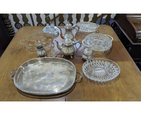Large of Silver Plated Ware. Includes Large Carrying Tray, Teapot, Teaset etc. Please See Photo. 