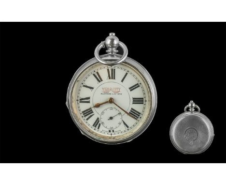 Veracity Masters Rye Silver Open Faced Key-wind Pocket Watch. Marked Argentium, Containing 94 % - 96 % Silver, to Back Cover.