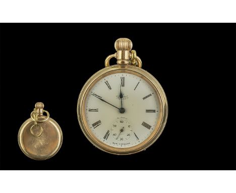 Smiths - Deluxe 15 Jewels Keyless Gold Filled Open Faced Pocket Watch. Features White Enamel Dial, Subsidiary Dial, Jewelled 