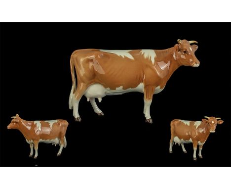 Beswick - Hand Painted Farm Animal Figure ' Guernsey Cow ' First Version. Model No 1248A. Designer A. Gredington. Issued 1952