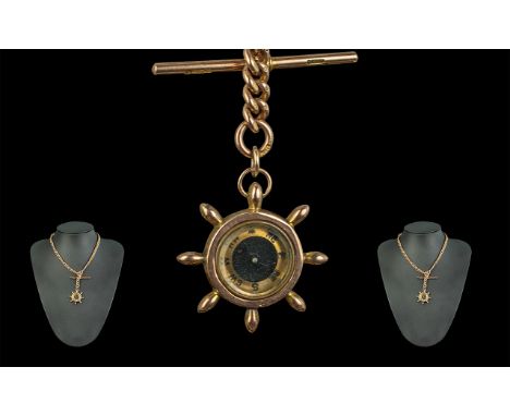 Victorian Period Superb 9ct Gold Double Albert Chain with T-bar, lobster claw and attached 9ct gold compass in the form of a 