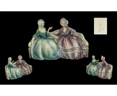 Hertwig and Co Katzhutte Hand Painted Large Porcelain Figure ; Two Ladies Sitting on a Sofa ' Issued 1950. Katzhutte Marks, C