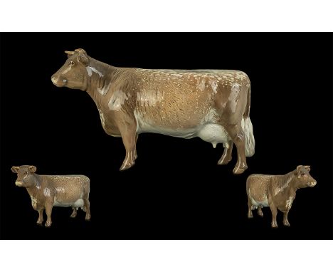 Beswick Hand Painted Farm Animal ' Dairy Shorthorn Cow ' Brown and White Colour way. CH Eaton Wild Eyes 91. Model No 1510. De