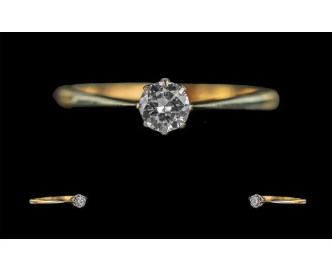 18ct Yellow Gold Diamond Solitaire Ring, fully hallmarked, ring size M.  Good sparkle to stone.