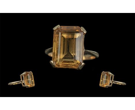 Ladies 9ct Gold Large Citrine Set Dress Ring. Makers Mark With Full Hallmark to Shank. Est Citrine Size 6.00 cts. Ring Size N