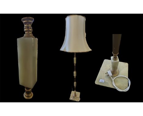 Standard Lamp circa 1960's, with an onyx and brass decorative base and fitted cream silk shade, overall size approx. 67'' inc