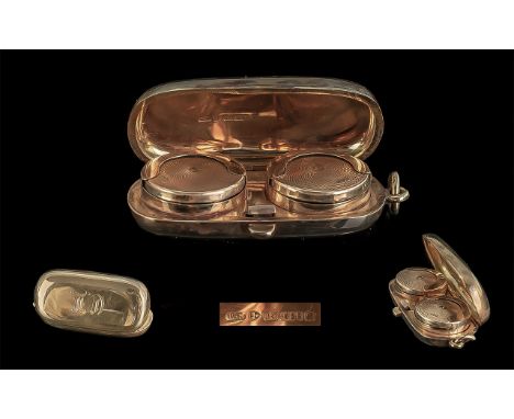Victorian Period - Excellent Quality 15ct Rose Gold Double Sovereign Hinged Holder with Push Button Opener and Ring. Marked 1