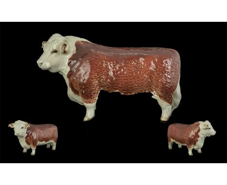 Beswick Hand Painted Farm Animal Figure ' Hereford Bull ' Model No 1363A. Designer A. Gredington. Issued 1955 - . Height 4.5 