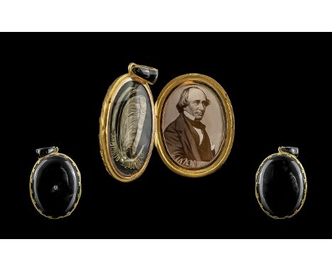 Superb Quality 19th Century 18ct Gold and Black Enamel Large and Impressive - Mourning Double Locket ( Hinged ) Pendant with 