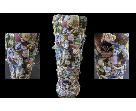 Adapted Chimney Pot, With Applied Porcelain Scraps And Fragments, Ideal Stick Stand. Height  26.5 inches