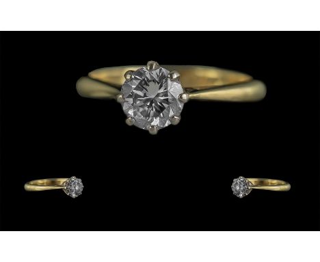 18ct Gold Pleasing Quality Single Stone Diamond Set Ring. Marked 18ct to Interior of Shank. The Round Brilliant Cut Diamond o