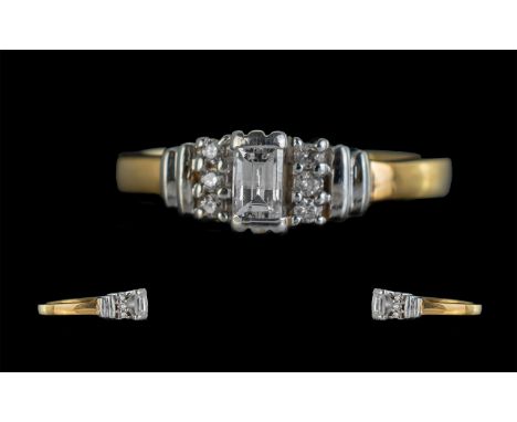 Ladies - Excellent Quality Contemporary Designed 18ct Gold Diamond Set Dress Ring, Full Hallmark to Interior of Shank. The Ce