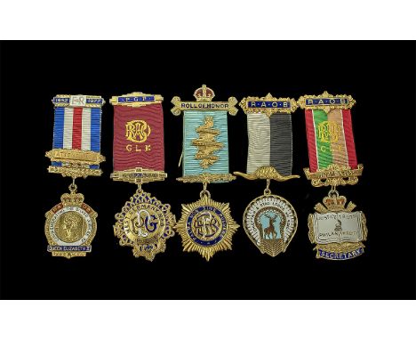 A Fine Collection of Sterling Silver Gilt and Enamel Masonic ' Buffalo ' Medals with Ribbons. All Fully Hallmarked. Total Wei