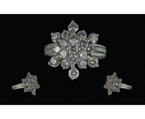 18ct White Gold Diamond Cluster Ring, set with round brilliant cut diamonds, est. diamond weight 1.5 cts.