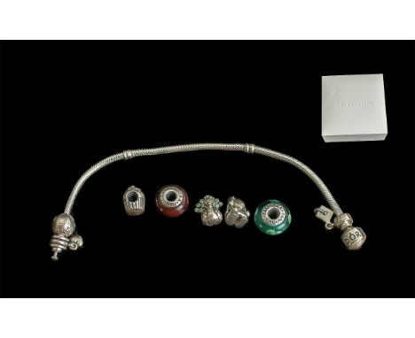 Pandora Bracelet / Bangle with Charms. In Pandora Box. Please See Photo. 