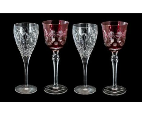 A Pair of Fine Quality Signed Waterford Cut Crystal Champagne Glasses, Excellent Design. Each Stands 8.25 Inches - 20.65 cms 