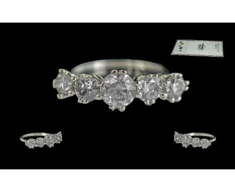 Certificated 18ct White Gold Ring set with 5 Round Brilliant Cut Diamonds. Diamond weight 2.10ct. Excellent sparkle. Cert no.