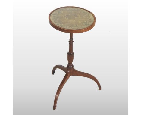 A Victorian mahogany occasional table, with a circular inset tapestry top, on a tripod base, 40cm