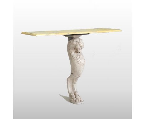 A painted console table, after George Bullock, with a faux marble top, on a carved lion monopodia support, 104cm