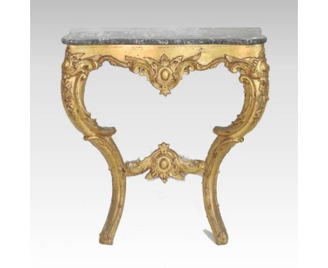 A gilt gesso console table, with a marble top, 70cm