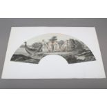 An uncut and unmounted fan leaf, 19th century, printed in black and hand coloured on faces and