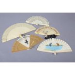 A selection of small brisé fans for young girls: a celluloid example with a dancer painted in the