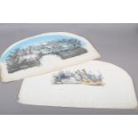 An uncut and unmounted 19th century fan leaf, French, printed in black and grey and hand coloured in