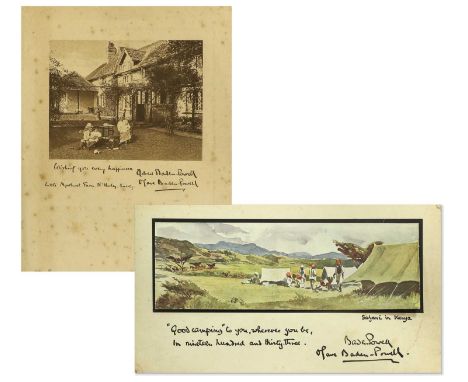 Baden-Powell (Robert and Olave).Two signed greetings cards by Robert and Olave Baden-Powell, the first a photograph printed o