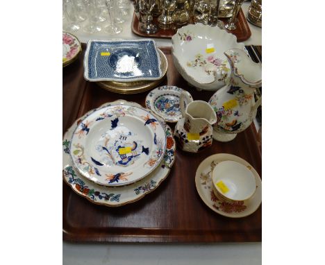 A parcel of mixed pottery and china including a set of three botanical plates, Royal Worcester cup and saucer etc