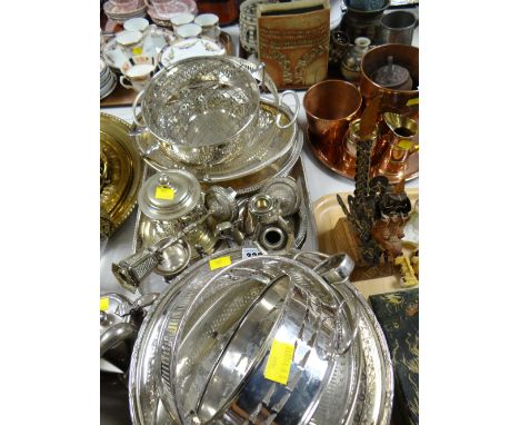 A quantity of EPNS tableware and a good gallery footed tray including fancy pair of candlestick holders and a small parcel of