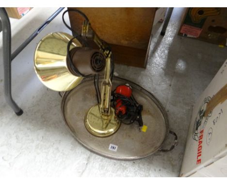 A modern gold coloured anglepoise lamp, a galleried oval EPNS tray etc