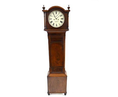 Gilbert &amp; Son, Belfast, a 19th Century Irish mahogany longcase clock, arched hood with turned finials, circular painted d
