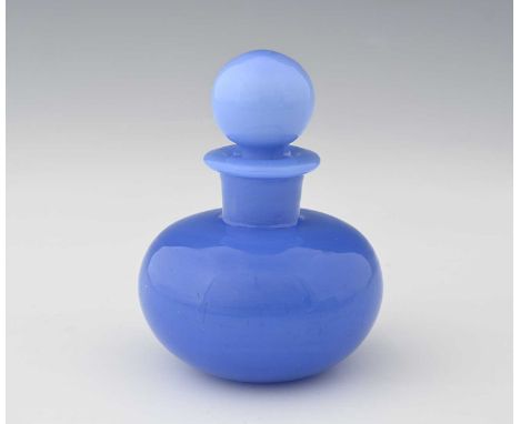 A French opaline glass scent bottle, probably Baccarat, globular form with spherical stopper, in graduated lavender blue, 12c