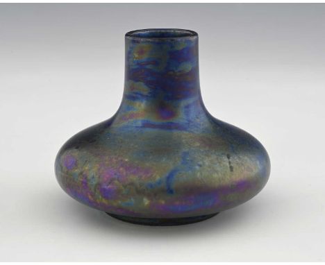 Ruskin Pottery, a Kingfisher lustre vase, circa 1916, squat bulbous form, impressed marks, 9.5cm high