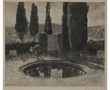 Henri Martin (French, 1860-1943), Bassin aux Cypres, signed l.r., etching, 39 by 46cm, gilt frame