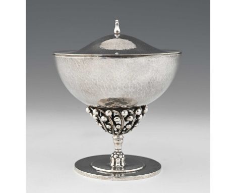 Johan Rohde for Georg Jensen, a Danish Skonvirke silver pedestal bowl and cover, model 43, designed circa 1914, chalice form,
