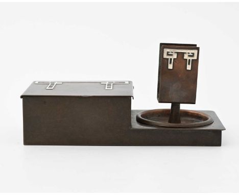 Otto Heintz for Heintz Art Metal Shop, an American Craftsman style mixed metal smoking companion, circa 1915, in the Secessio