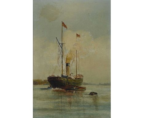 British School, early 20th Century, fishing in a storm; a steamboat on calm waters, two, oil on canvas, largest 19 by 39cm, g
