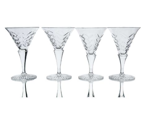 Herbert Webb for Webb Corbett, two pairs of Art Deco drinking glasses, circa 1930, including cocktail and sherry glasses, of 