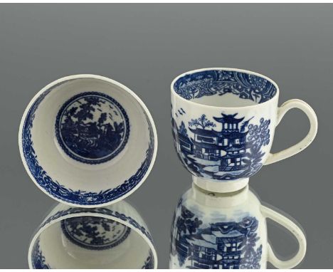 Two items of Worcester blue and white, crescent marks, circa 1775, including a rare fluted European Landscape Pattern tea bow