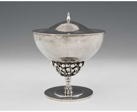 Johan Rohde for Georg Jensen, a Danish Skonvirke silver pedestal bowl and cover, model 43, designed circa 1914, chalice form,