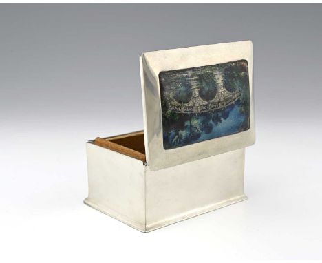 Charles Fleetwood Varley for Liberty and Co., an Arts and Crafts Tudric pewter and enamelled box, model 0998, cuboid form, th