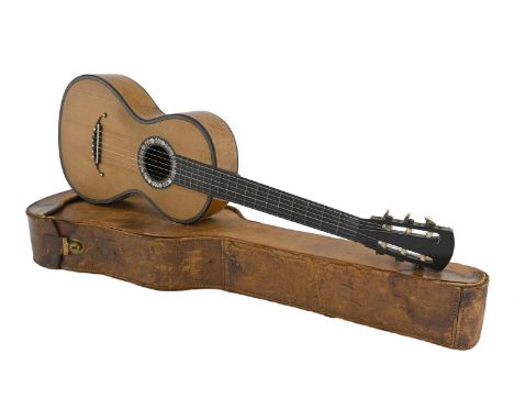 A 19th Century Spanish guitar, Chappell of London, birdseye maple and ebony, inlaid with mother of pearl floral wreath, ivory
