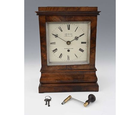 J.H. Rose, Ramsgate, a Regency mahogany bracket clock, of plinth form, glazed top and sides, painted dial with Roman numerals