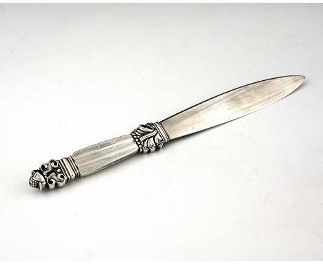 Johan Rohde for Georg Jensen, an Acorn pattern silver paper knife, integrated lozenge form blade, 24cm long, 3.69ozt
