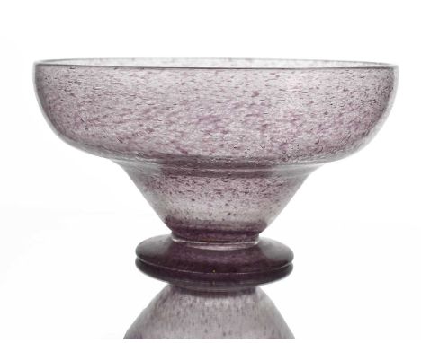 John Walsh Walsh, a Pompeian range amethyst glass bowl, circa 1930, ogee form on circular foot, bubble textured and speckled 