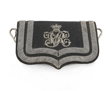A Victorian military officer's cartouche, silver bullion wire and black leather with embossed royal cypher, and chased belt h
