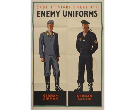 A WWII Public Information Poster, 'Spot at Sight Chart No.2, Enemy Uniforms, German Airman, German Sailor', printed by J. Wei